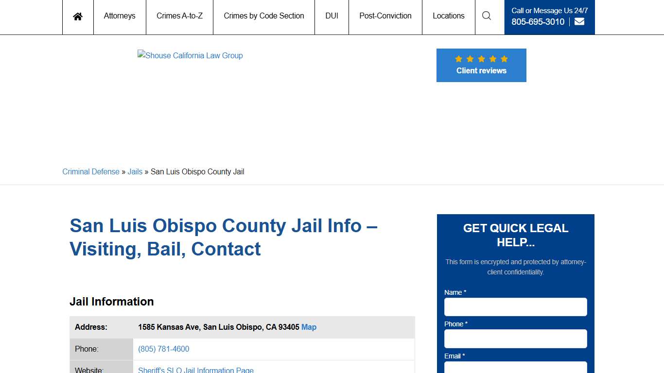 San Luis Obispo County Jail Info – Visiting, Bail, Contact